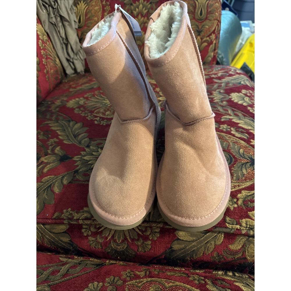 Time and Tru Women's Pink Genuine Leather Boots, Size 7 Faux Fur, Pull-On
